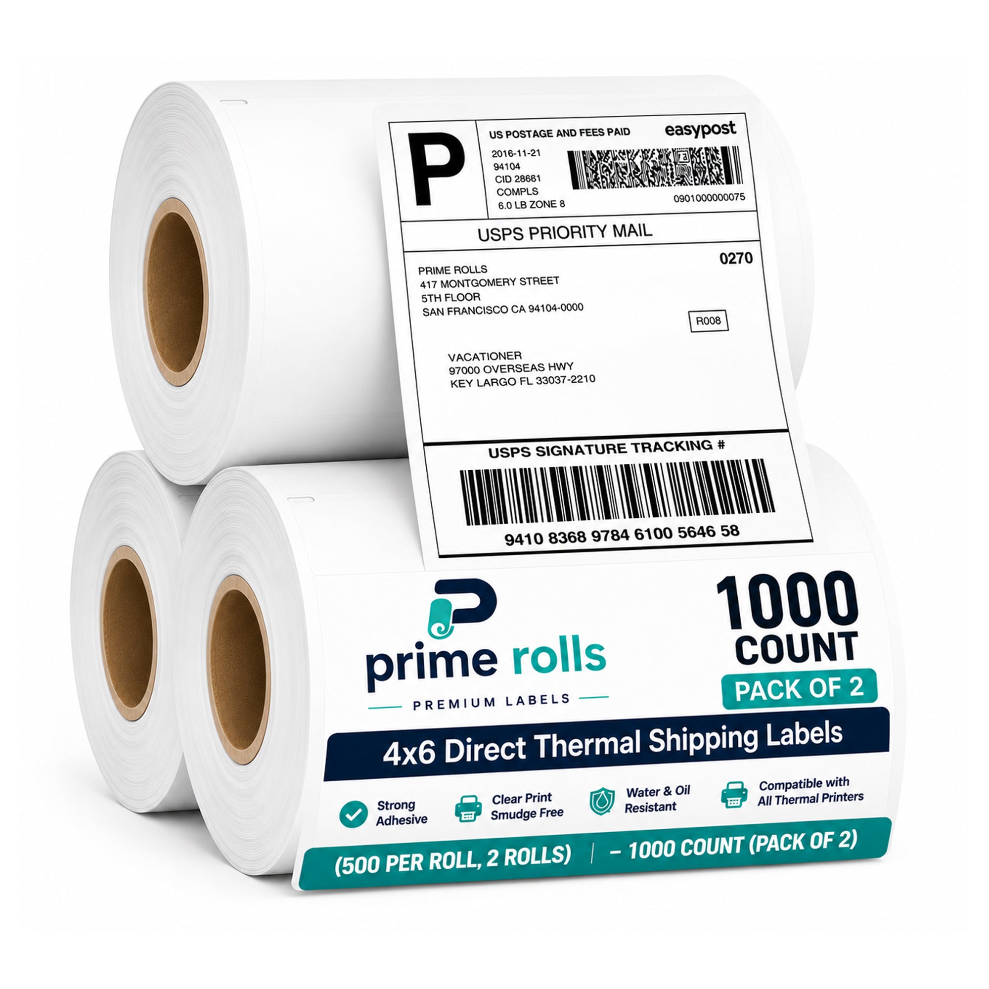 Prime Rolls 4x6 Direct Thermal Shipping Labels – 1000 Count (Pack of 2)